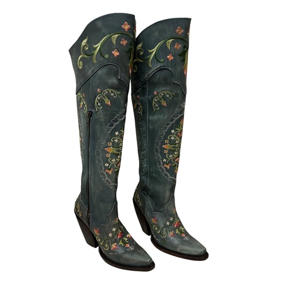 Dan Post Boots Flower Child Embroidered Tall Snip Toe Boots Women's Size 7 NEW - Picture 1 of 12